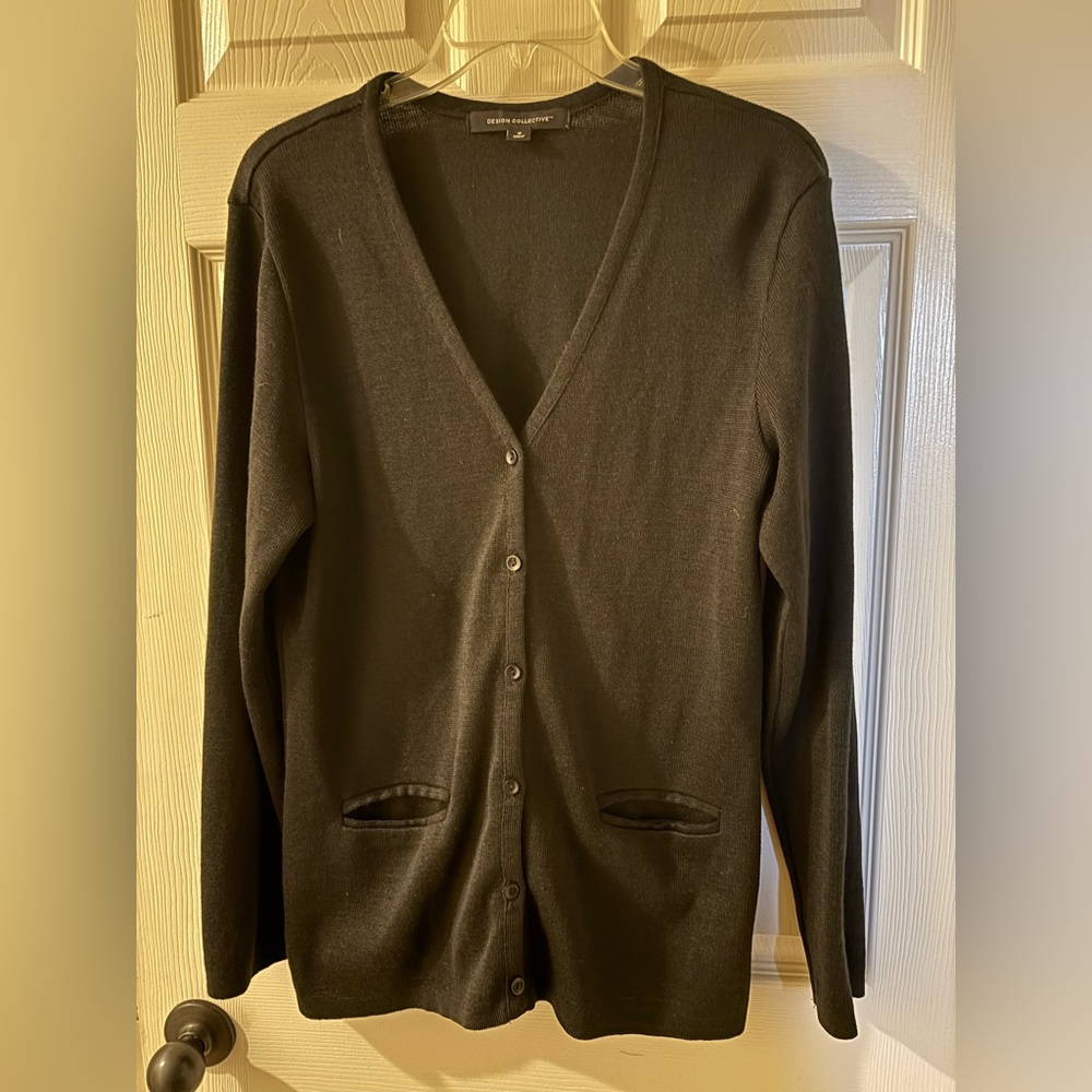 Design Collective Mens Black Cardigan Sweater Medium